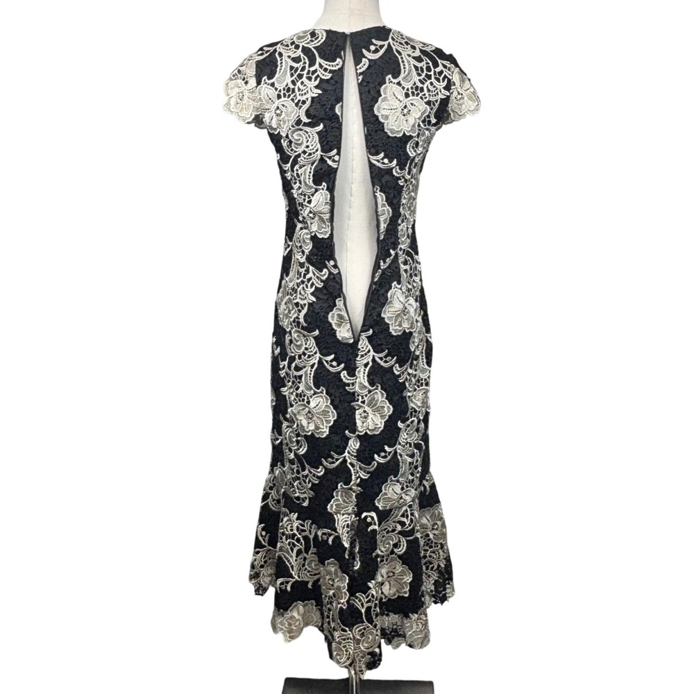 Alice + Olivia Lace Dress Black Cream Floral Mermaid Elegant Cocktail Classy 0 - Picture 7 of 14